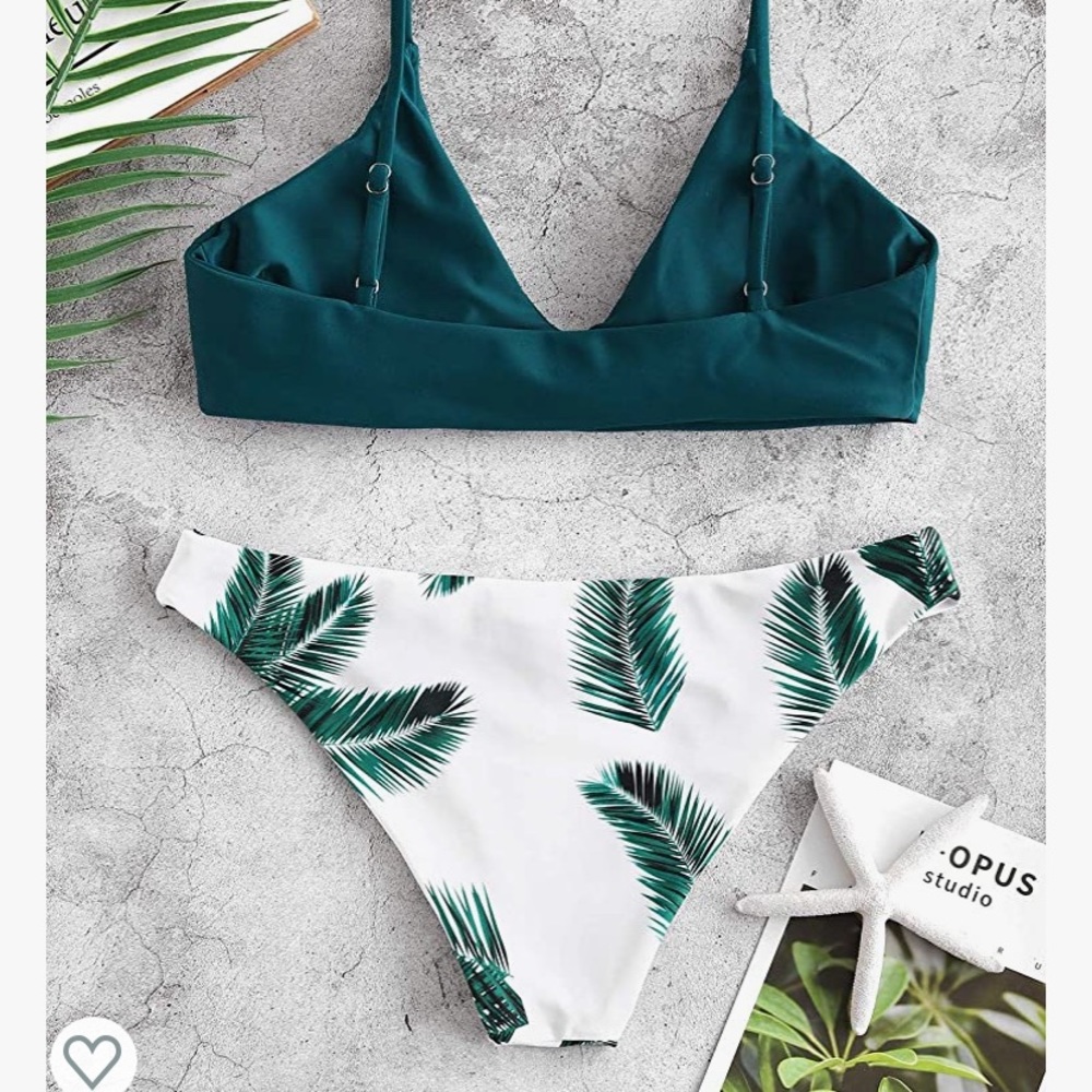 NEW Bikini Set Top Bottoms Small Palm Leaf - Picture 2 of 4